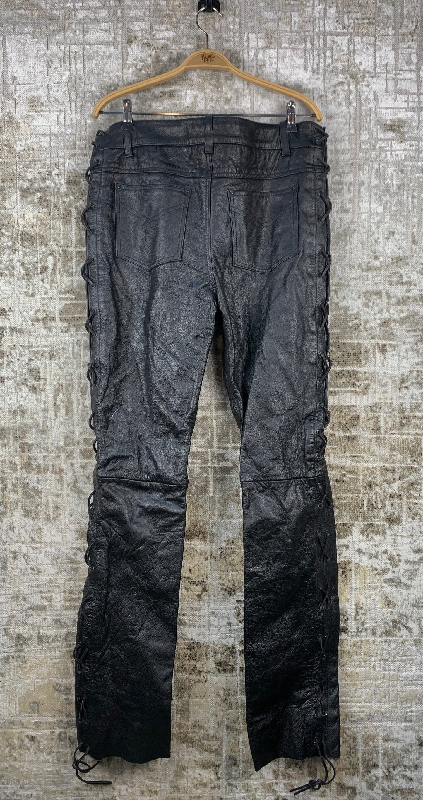 Mens Vintage Euro SB1 Stars Black Leather Pants