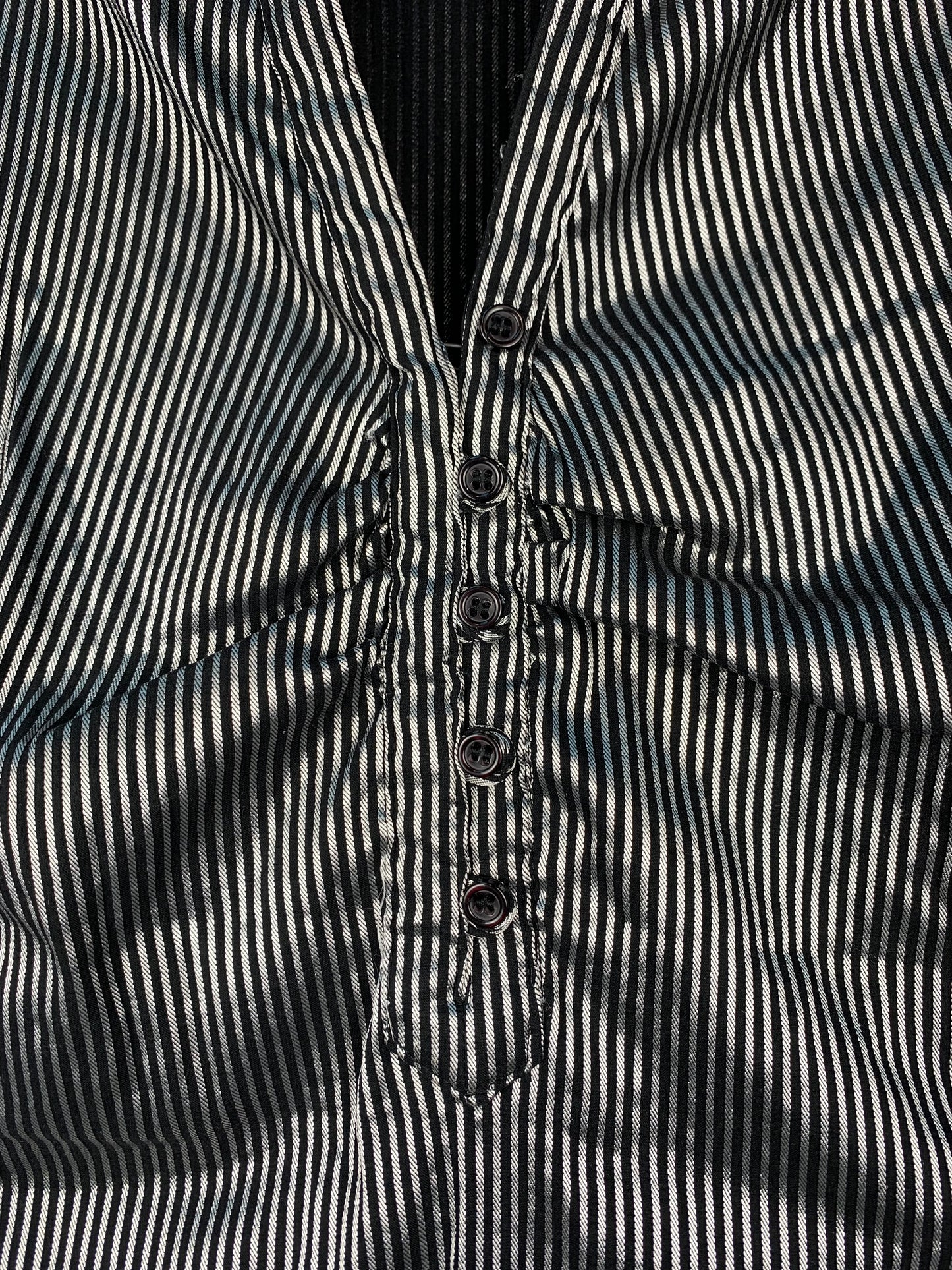Womens Vintage Arcade Striped Silver Button Up Top