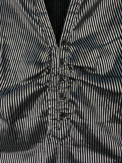 Womens Vintage Arcade Striped Silver Button Up Top