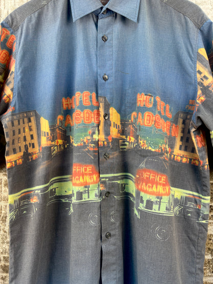 Mens Vintage Graphic Button Up Shirt