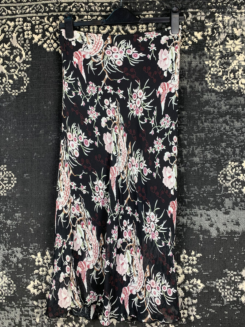 Womens Y2K Black Pink Floral Midi Skirt