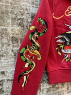 Womens Ed Hardy Red Rhinestone Cropped Zip Hoodie