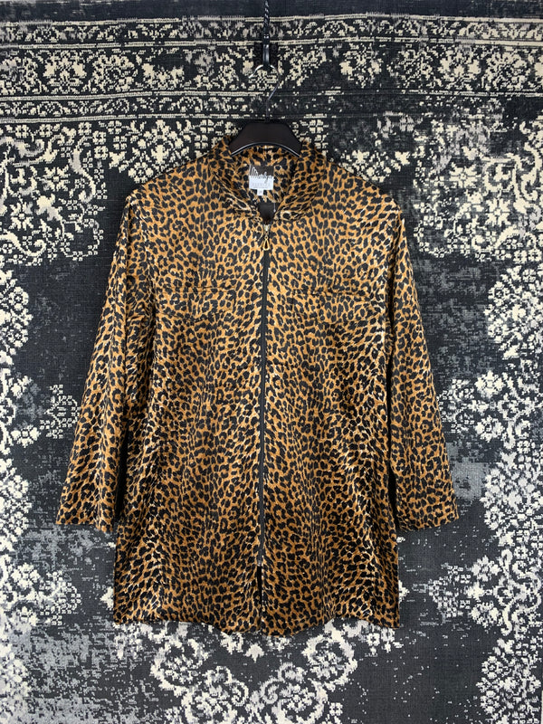 Vintage Women's Leopard Print Long Sleeve Zip-Up Jacket