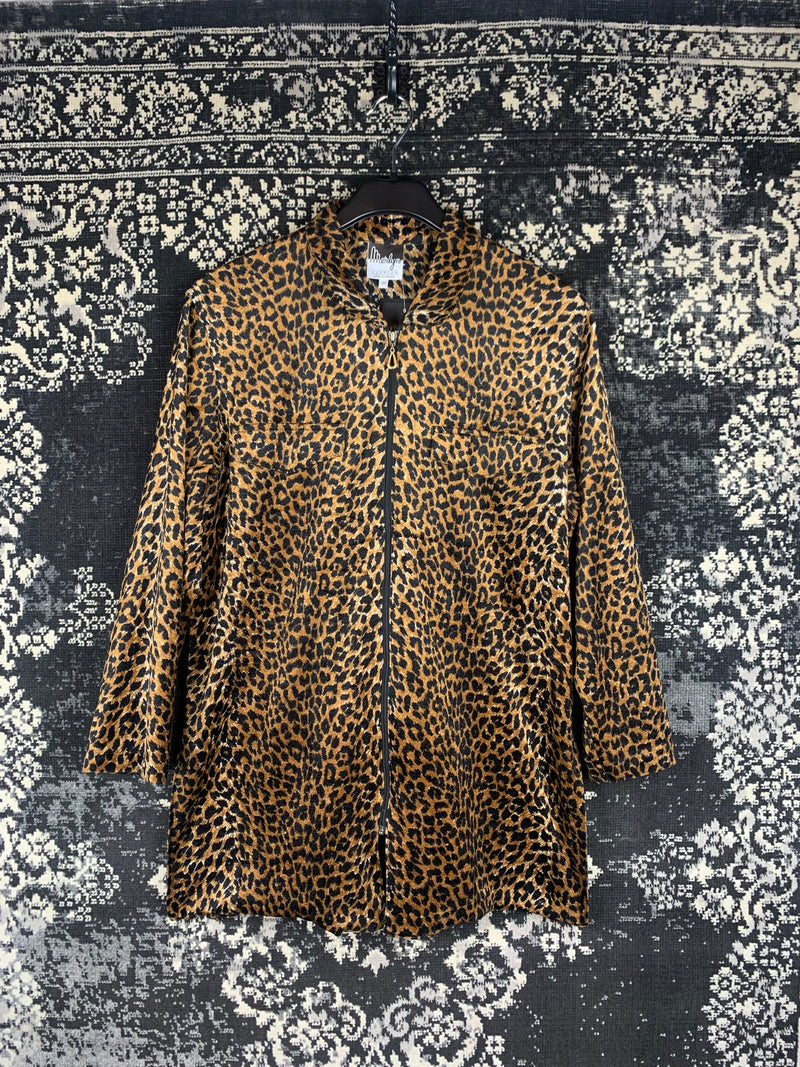 Vintage Women's Leopard Print Long Sleeve Zip-Up Jacket