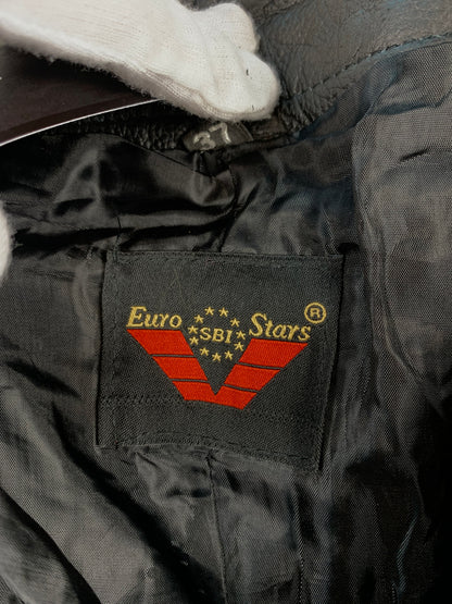 Mens Vintage Euro SB1 Stars Black Leather Pants