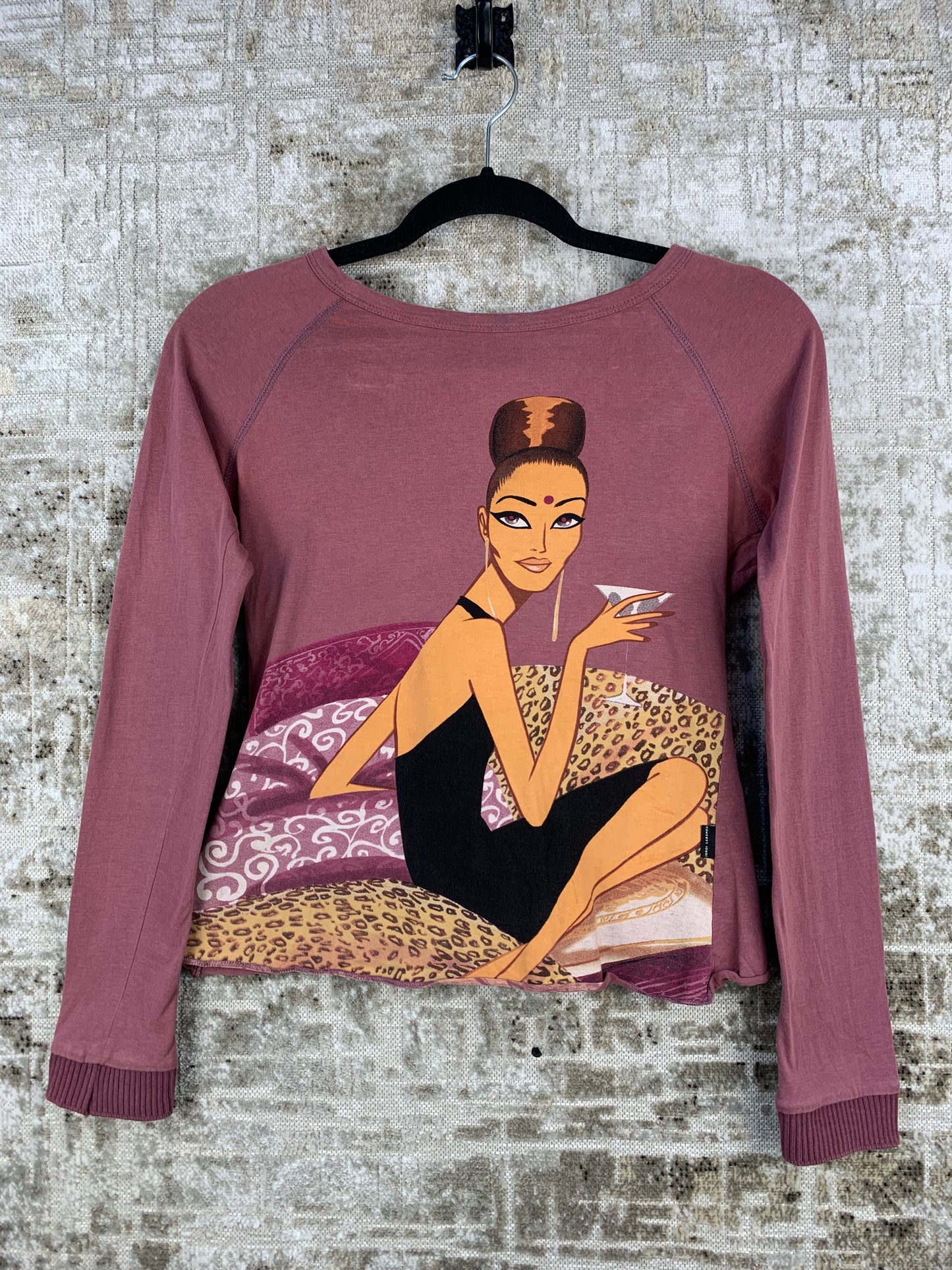 Womens Y2K Vintage Mauve Graphic Long Sleeve Top