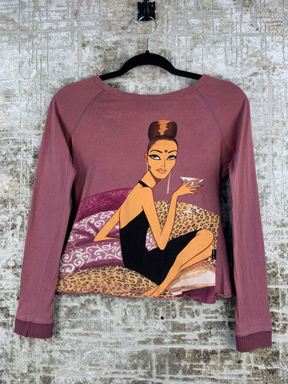 Womens Y2K Vintage Mauve Graphic Long Sleeve Top