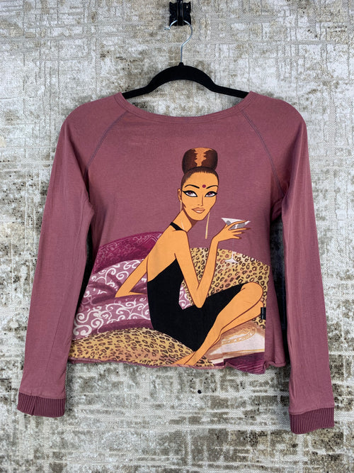 Womens Y2K Vintage Mauve Graphic Long Sleeve Top