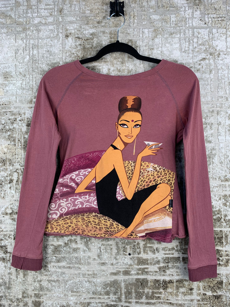 Womens Y2K Vintage Mauve Graphic Long Sleeve Top