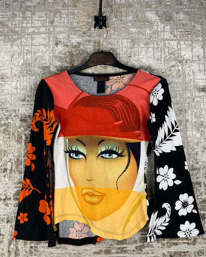Womens Y2K Custo Barcelona Graphic Long Sleeve Top