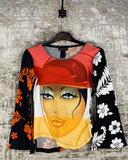 Womens Y2K Custo Barcelona Graphic Long Sleeve Top