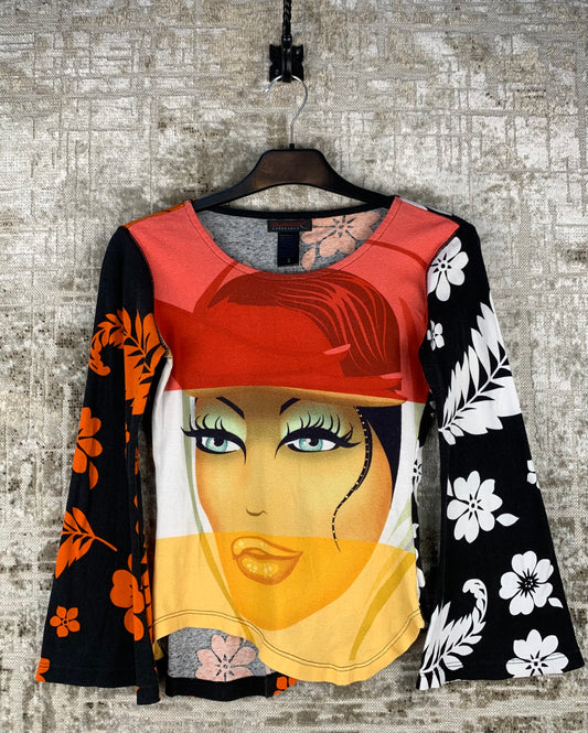 Womens Y2K Custo Barcelona Graphic Long Sleeve Top