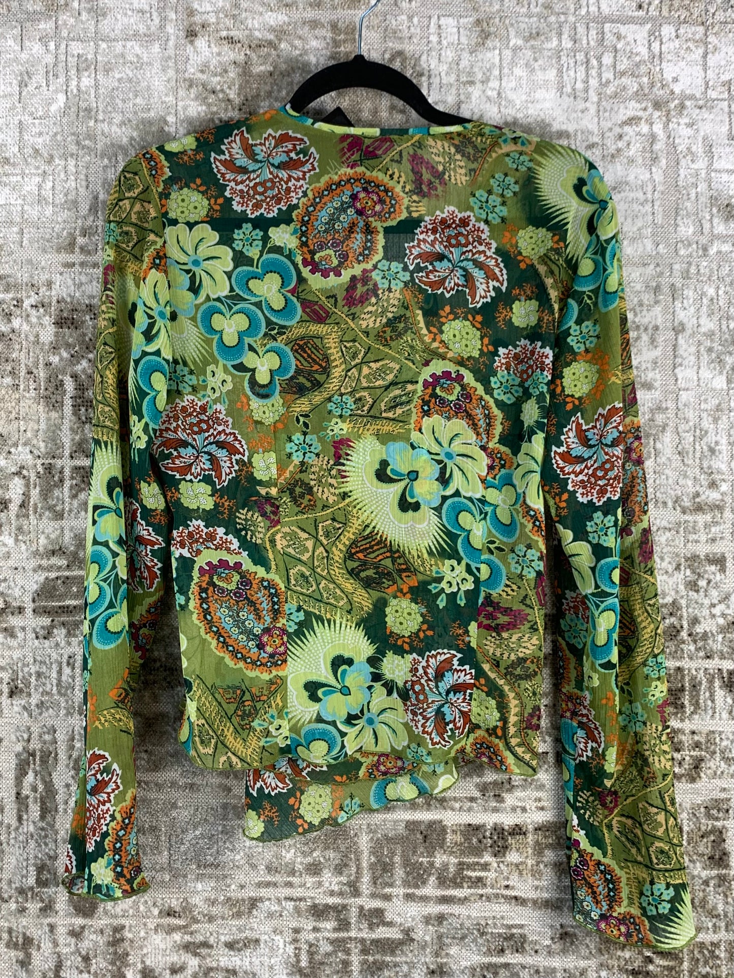 Womens Vintage Y2K Green Floral Long Sleeve Top