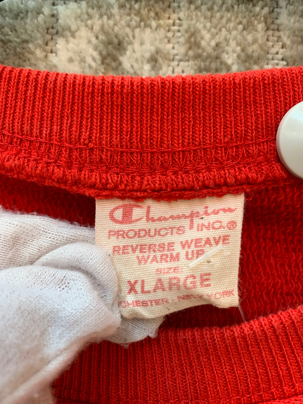 Men's Vintage Champion Red Blue and White Sweatshirt