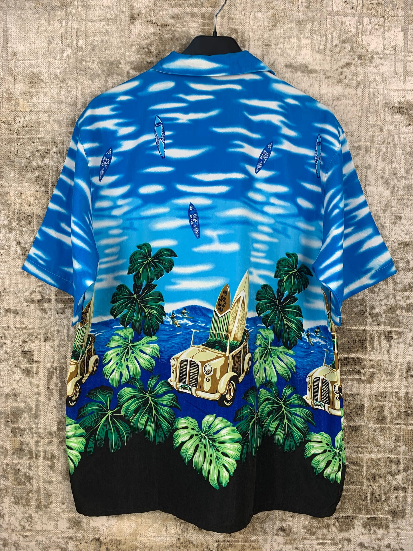 Mens Vintage Blue Hawaiian Aloha Button Up Shirt