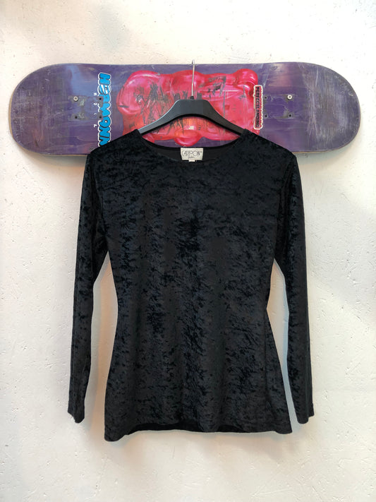 Vintage Black Crushed Velvet Long Sleeve Top