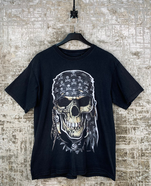 Mens Y2K Pirate Skull Print Black T Shirt