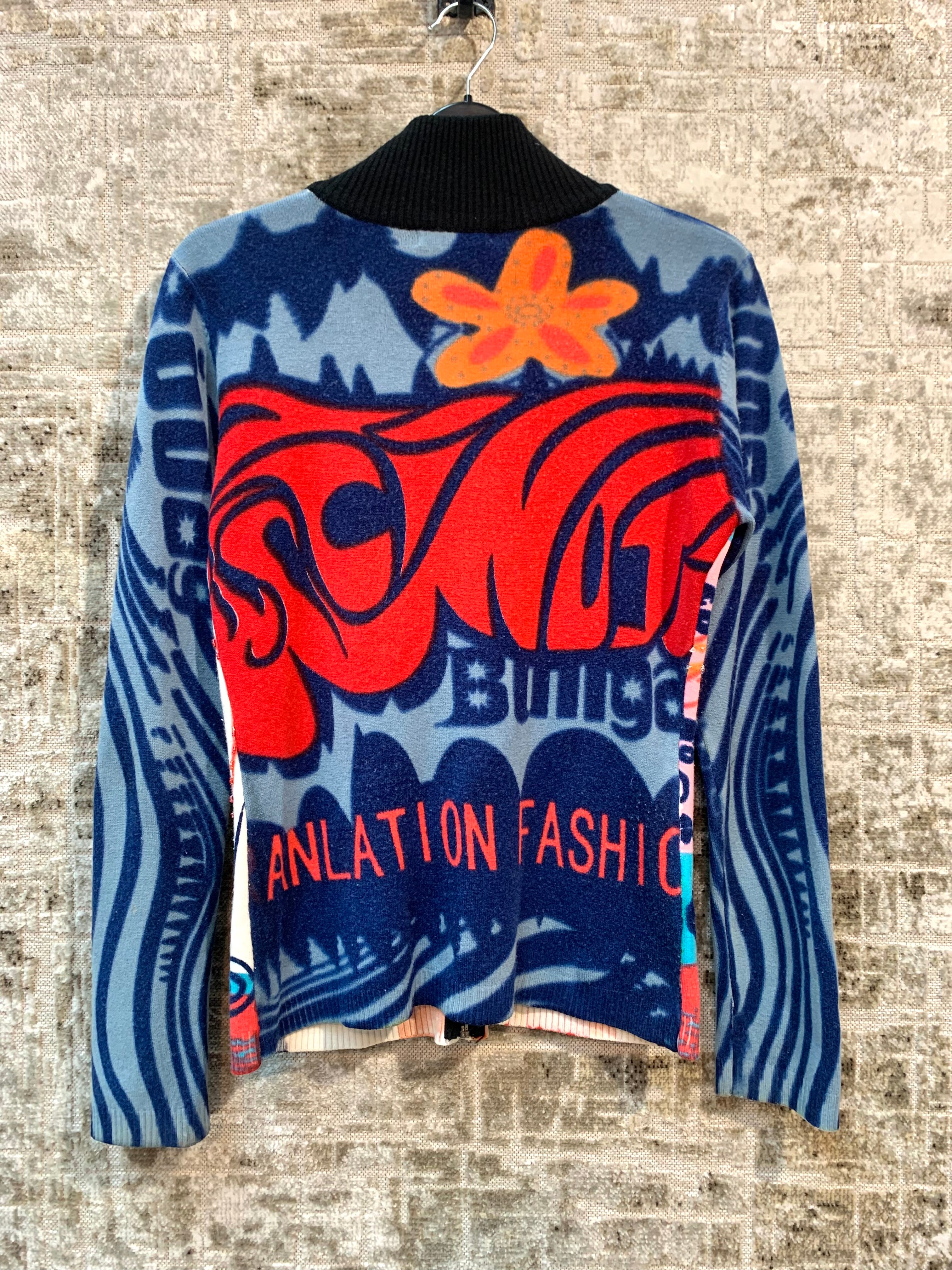 Custo Barcelona Y2K Beaded Graphic Zip Sweater