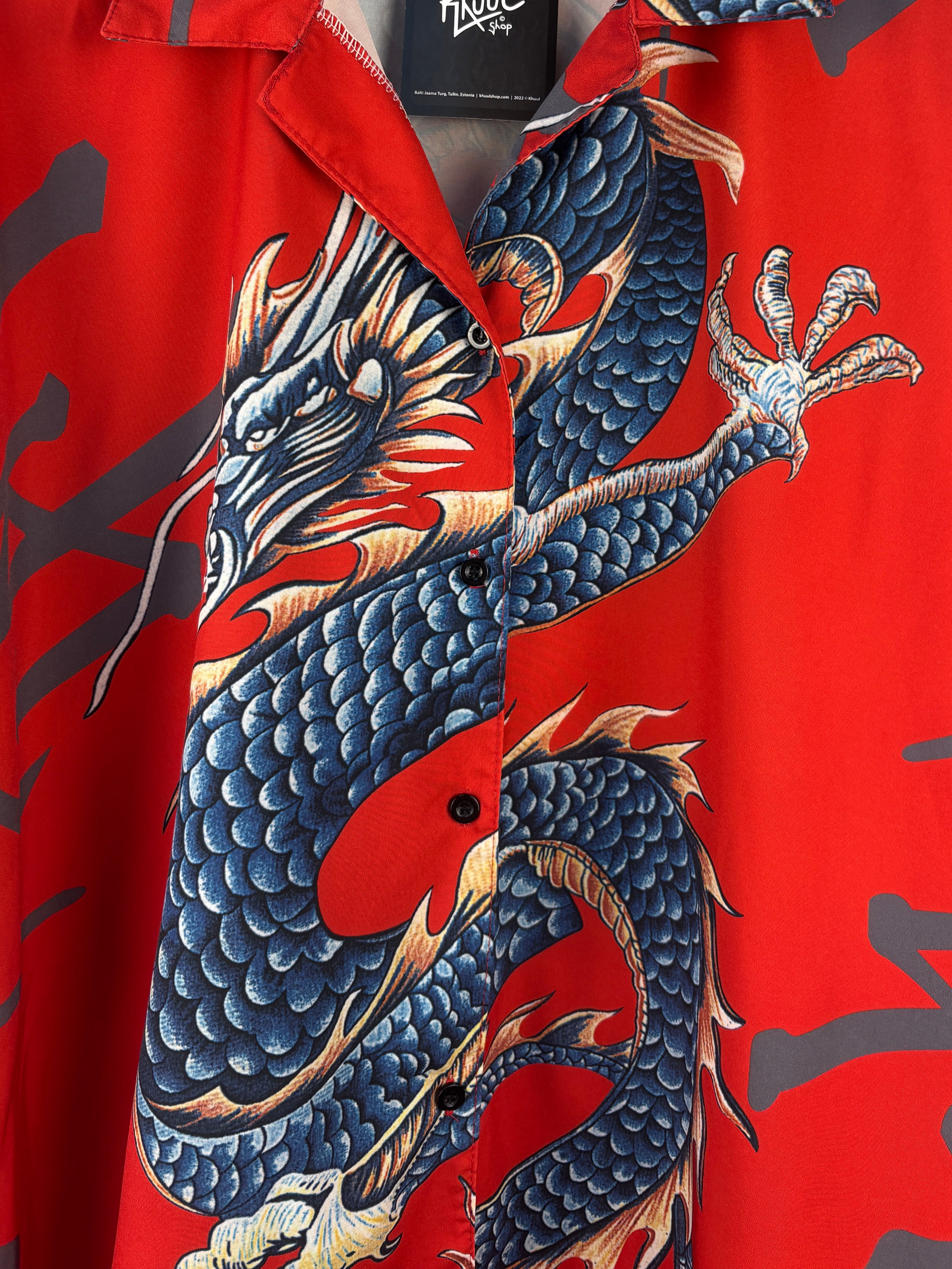 Y2K Herrenhemd mit Drachen-Print