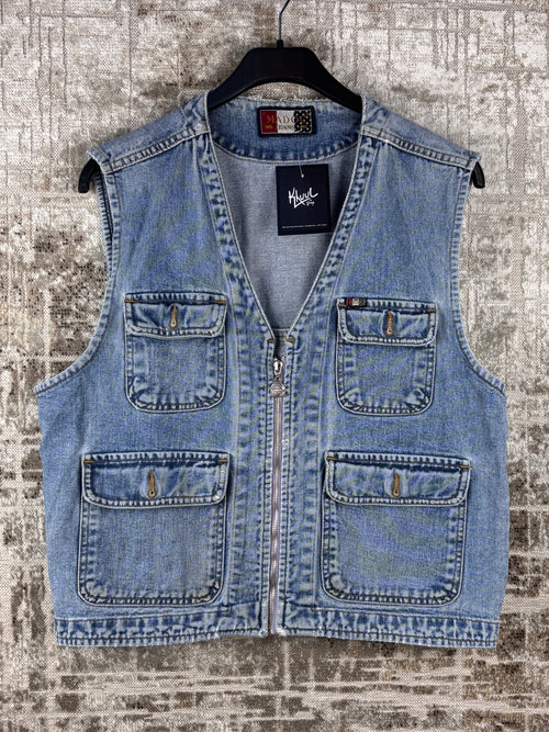 Mens Vintage Blue Denim Zip Vest