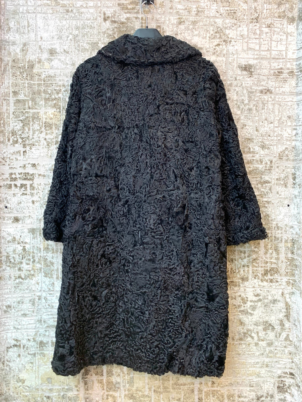 Vintage Black Persian Lamb Fur Longline Coat