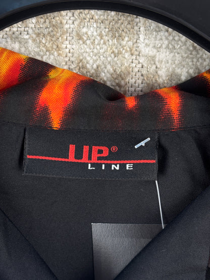 Mens Y2K Lip Line Flame Print Button Up Shirt