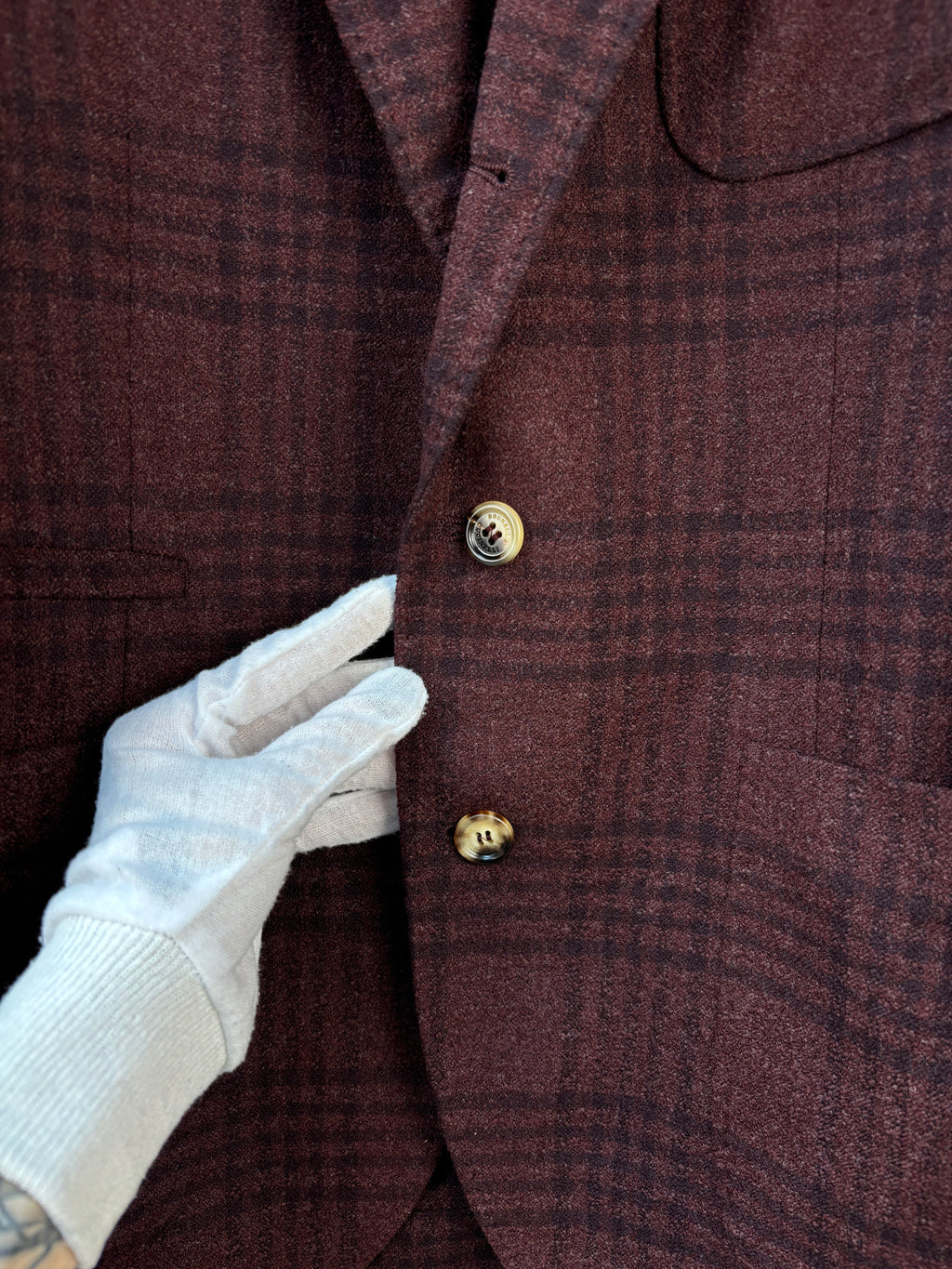 Brunello Cucinelli Plaid Check Burgundy Blazer