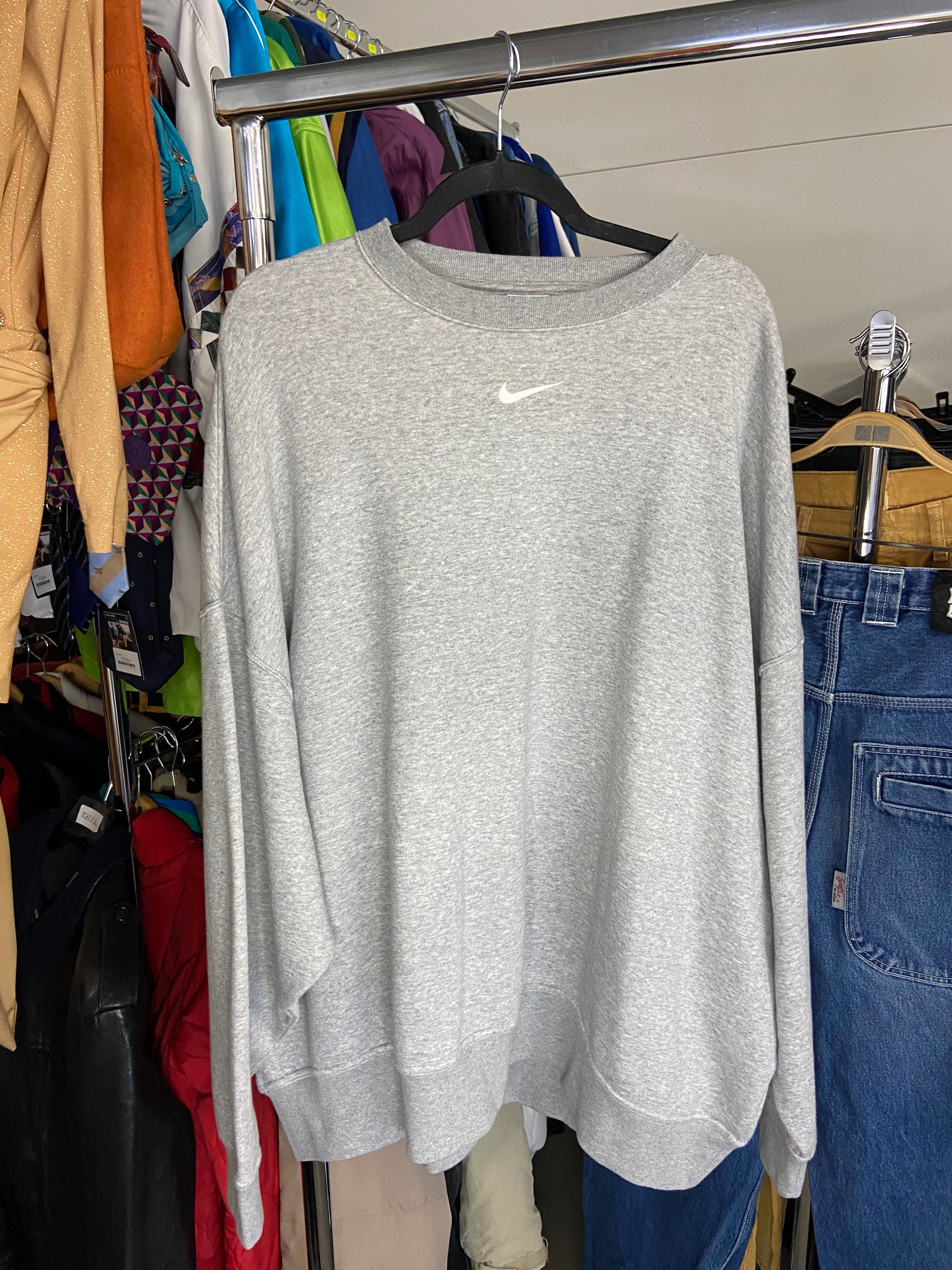 Nike Sweater Center Swoosh Grey Cotton Mens L
