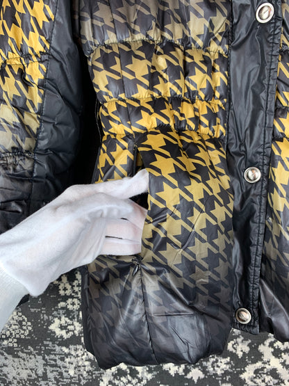 Benetri Y2K Style Black & Yellow Houndstooth Puffer Jacket