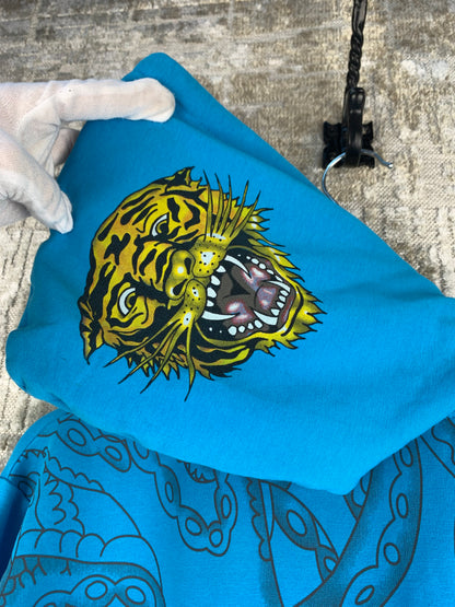 Womens Y2K Tiger Print Blue Zip Up Hoodie