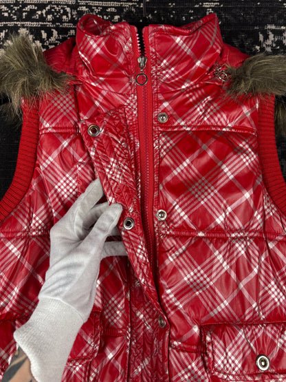 Women's Y2K Delir Red Plaid Puffer Vest