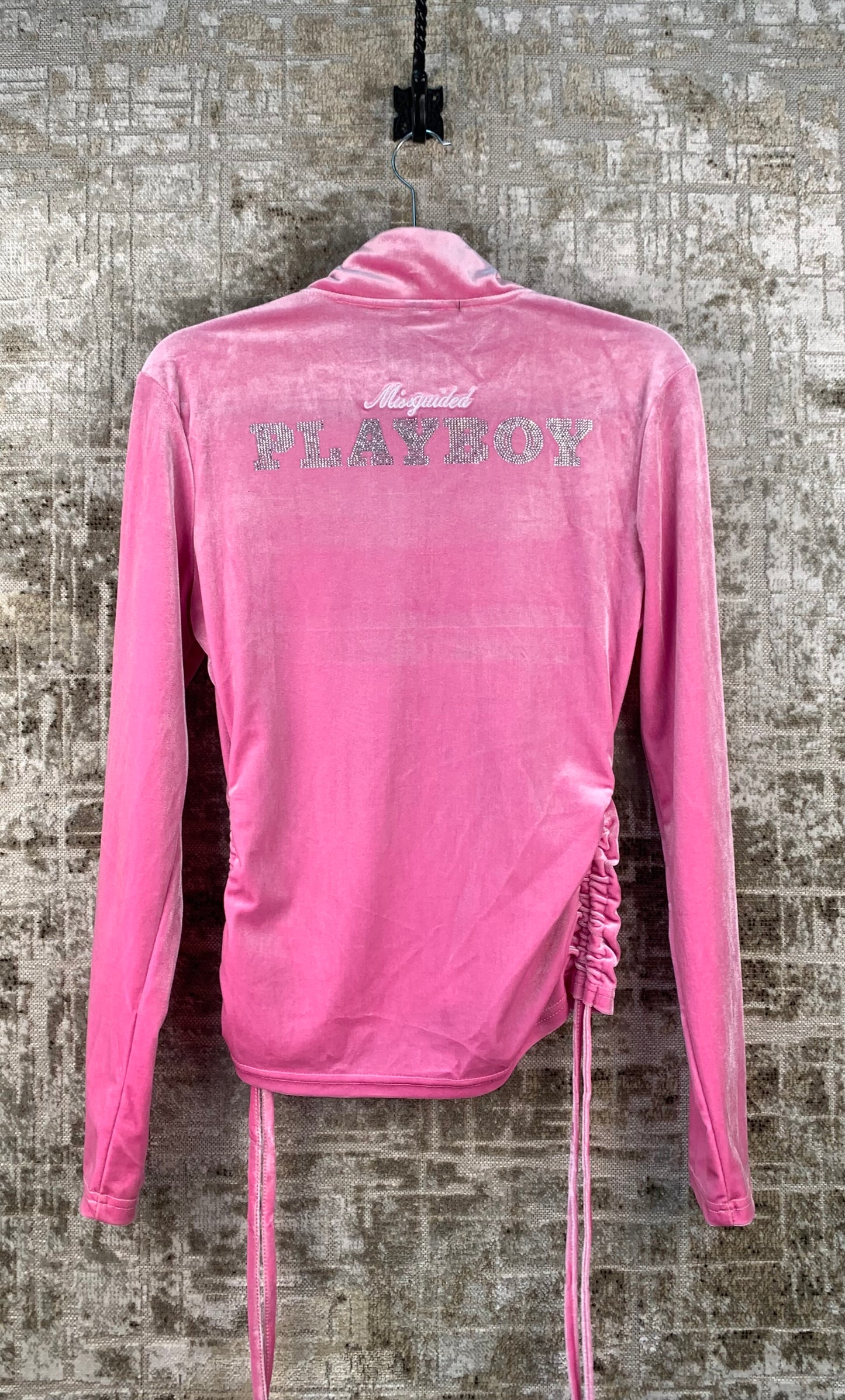 Womens Y2K Playboy Missguided Pink Velvet Track Jacket