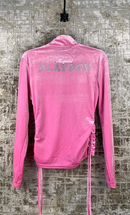 Womens Y2K Playboy Missguided Pink Velvet Track Jacket