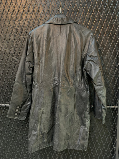 B. Young Vintage Black Leather Trench Coat