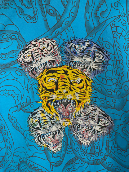 Womens Y2K Tiger Print Blue Zip Up Hoodie
