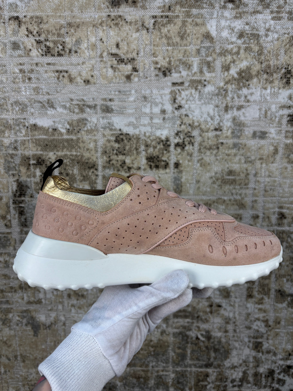 Tod's Women's Pink Suede Perforated Sneakers