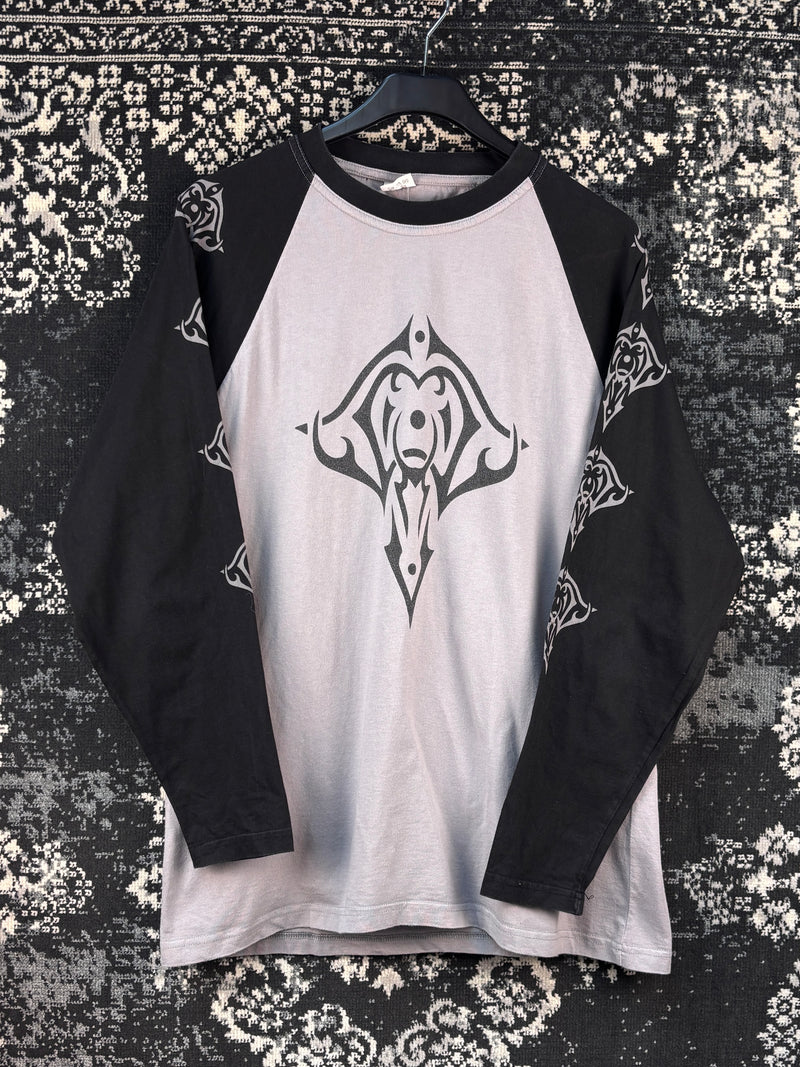 Men's Vintage Grey and Black Tribal Longlseeve Shirt