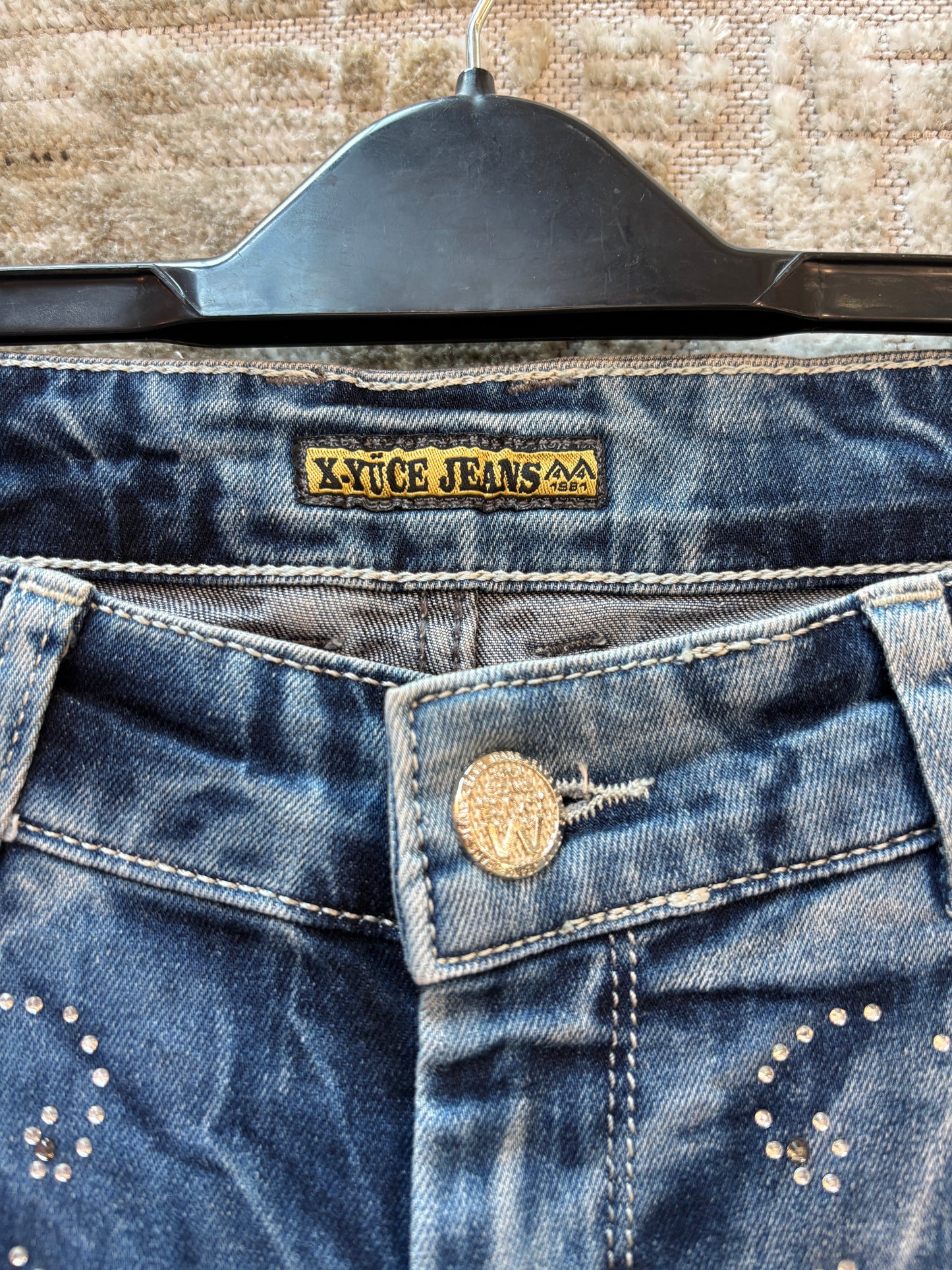 X-Yüce Jeans Y2K Rhinestone Skinny Jeans