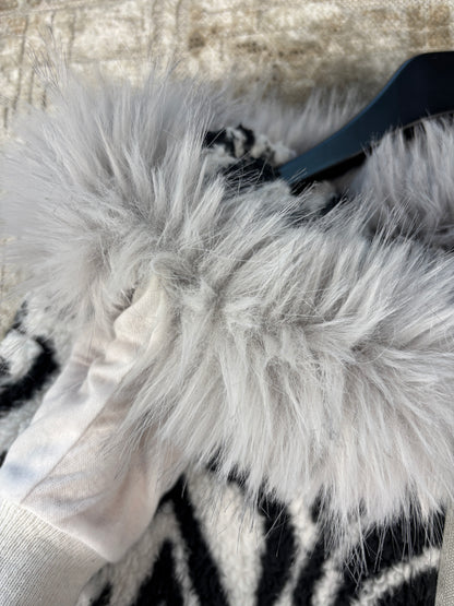 Unisex Y2K Zebra Print Faux Fur Hoodie