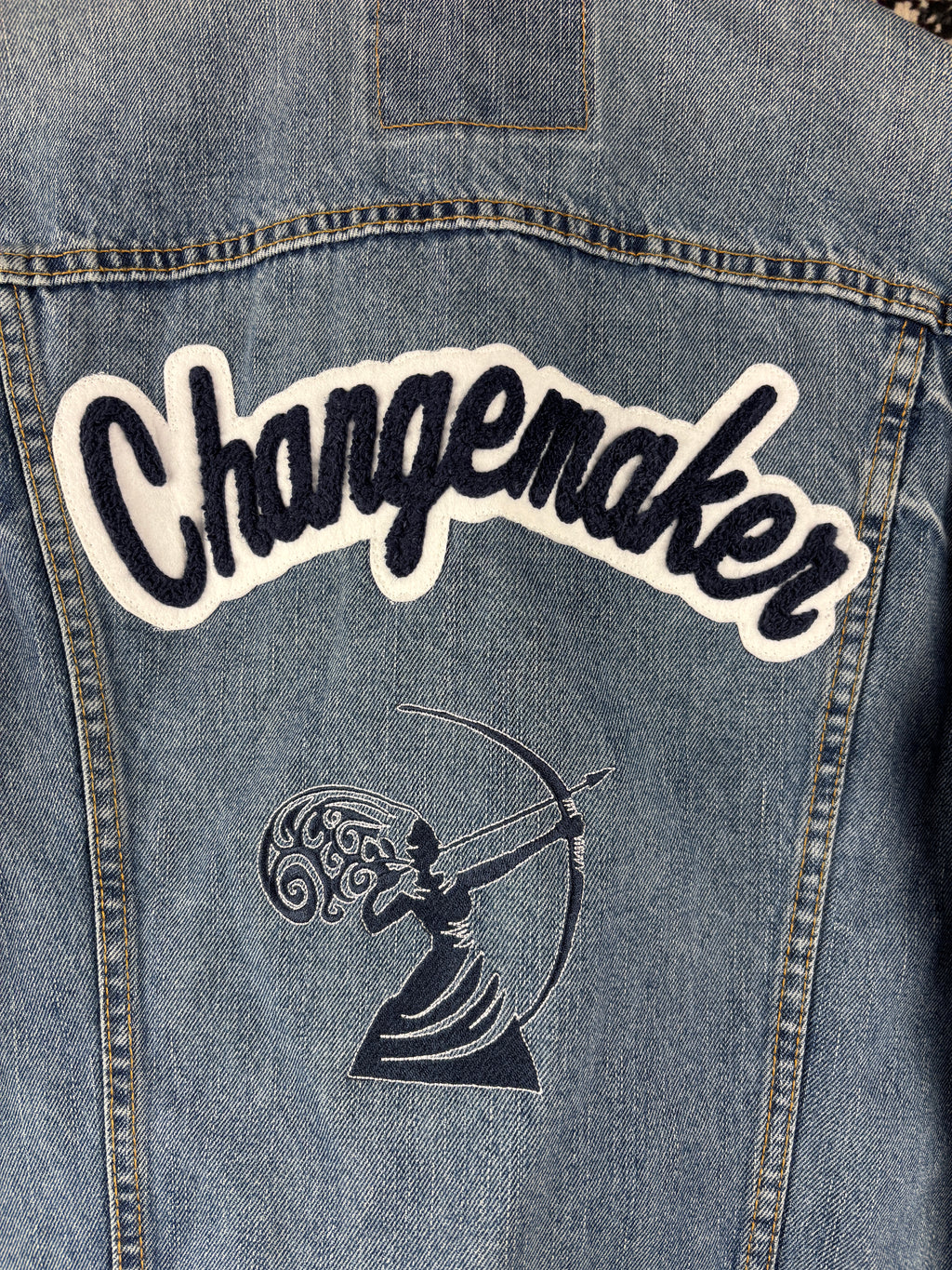 Men's Vintage Levi Strauss Denim Jacket with "Changemaker" Back Detail