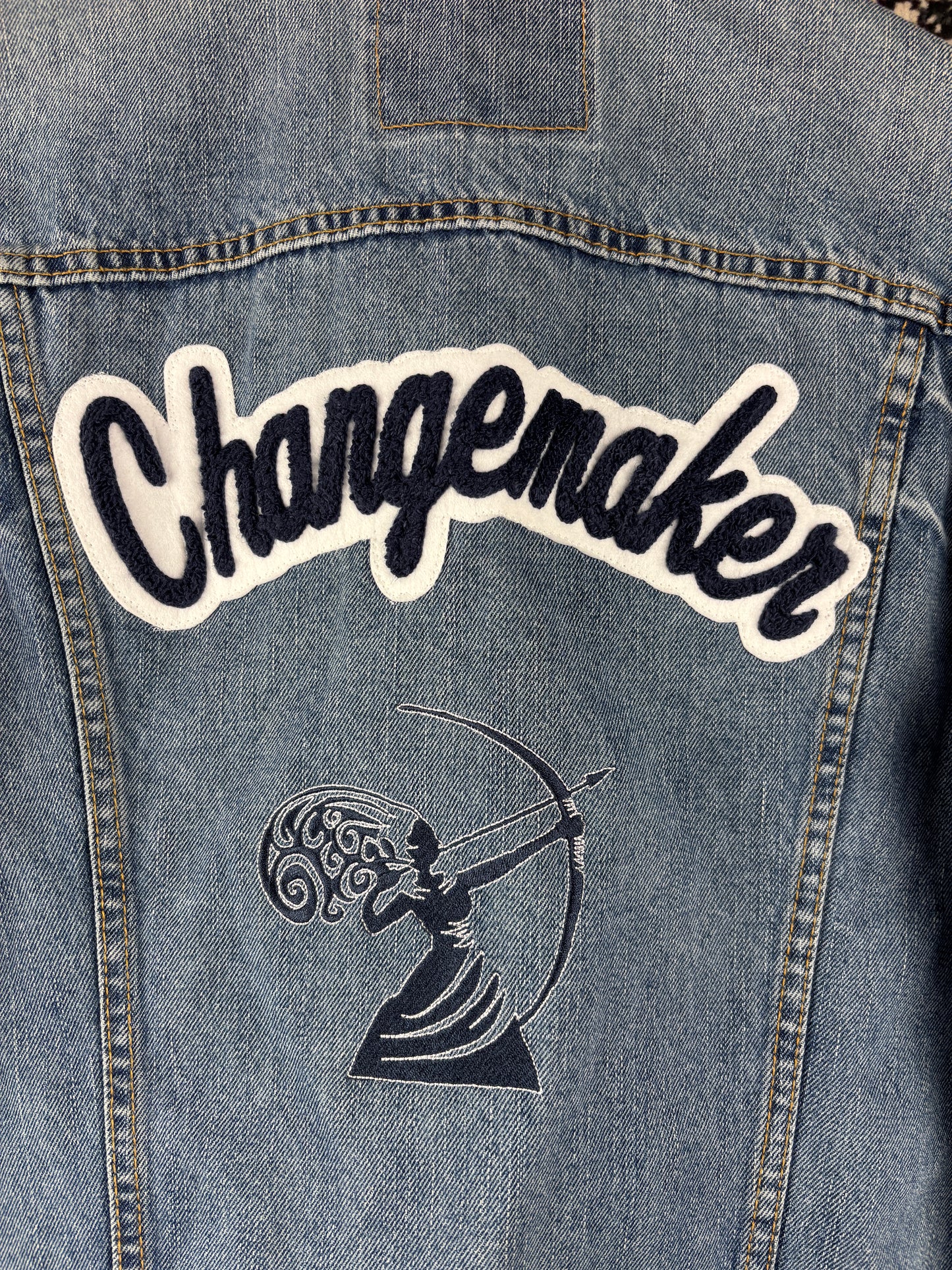 Men's Vintage Levi Strauss Denim Jacket with "Changemaker" Back Detail