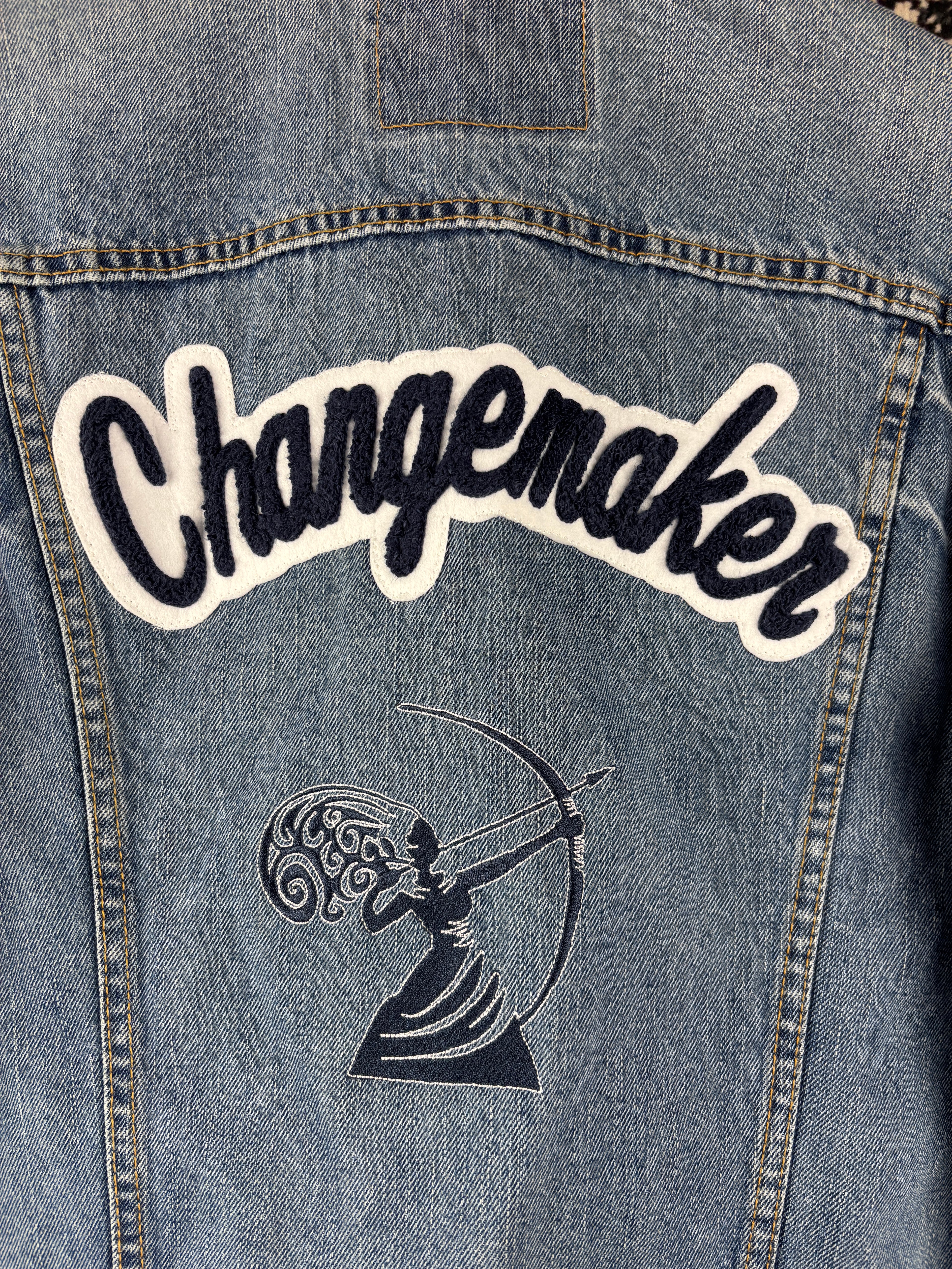 Men's Vintage Levi Strauss Denim Jacket with "Changemaker" Back Detail