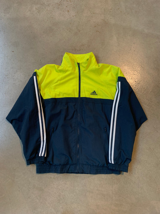 Vintage Adidas Neon Yellow and Navy Blue Colorblock Track Jacket