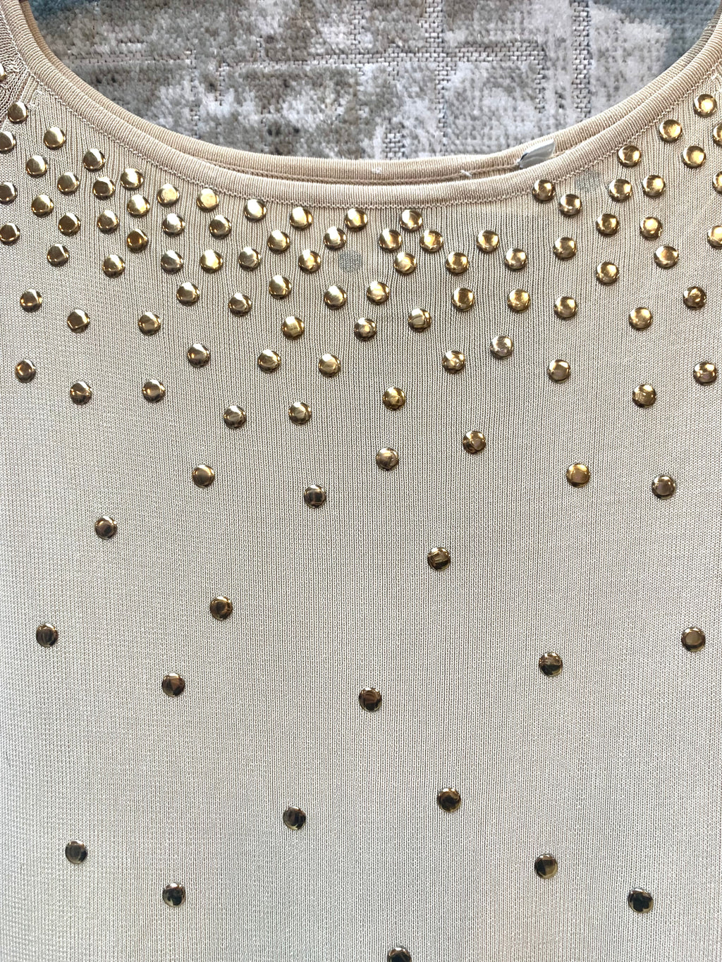 Gold Studded Knit Short-Sleeve Top