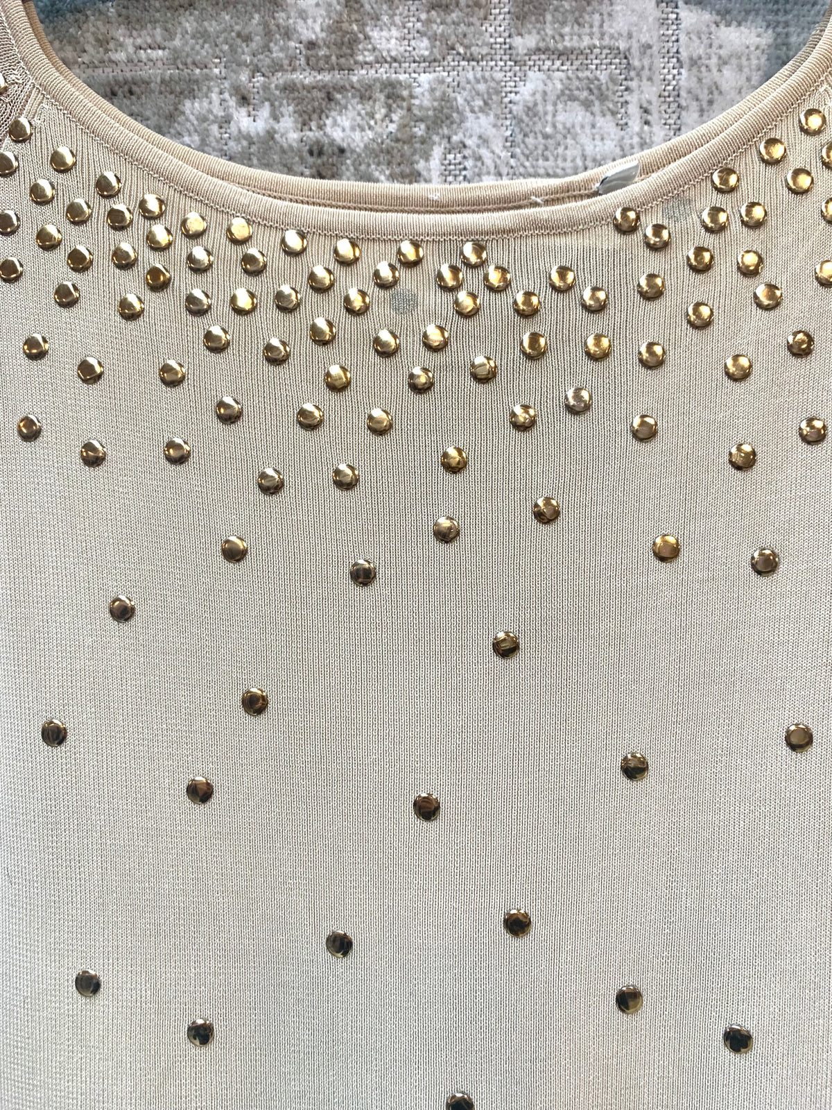 Gold Studded Knit Short-Sleeve Top