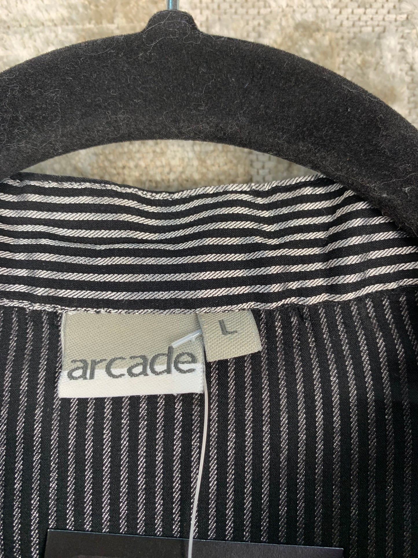 Womens Vintage Arcade Striped Silver Button Up Top