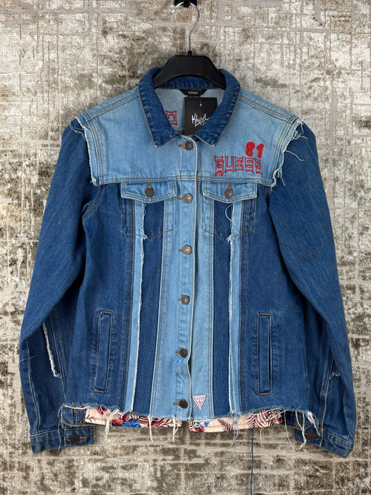 Womens Y2K Guess Dragon Embroidery Denim Jacket