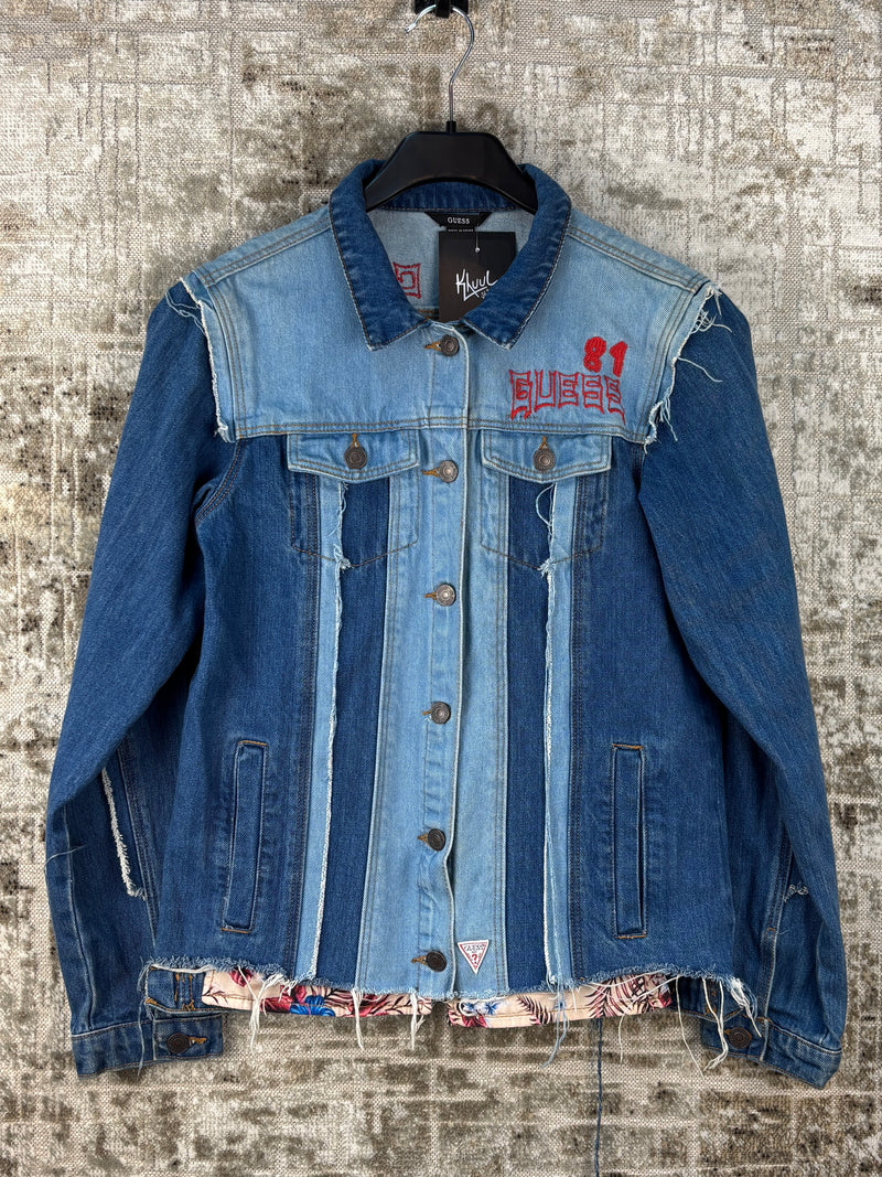 Womens Y2K Guess Dragon Embroidery Denim Jacket