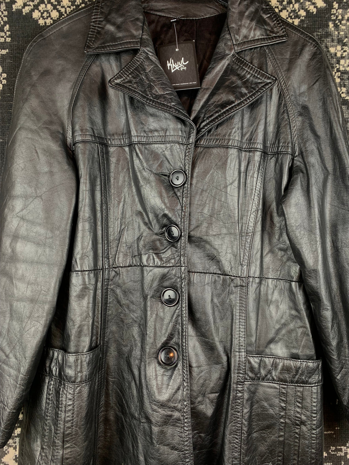 Womens Vintage Black Genuine Leather Long Coat