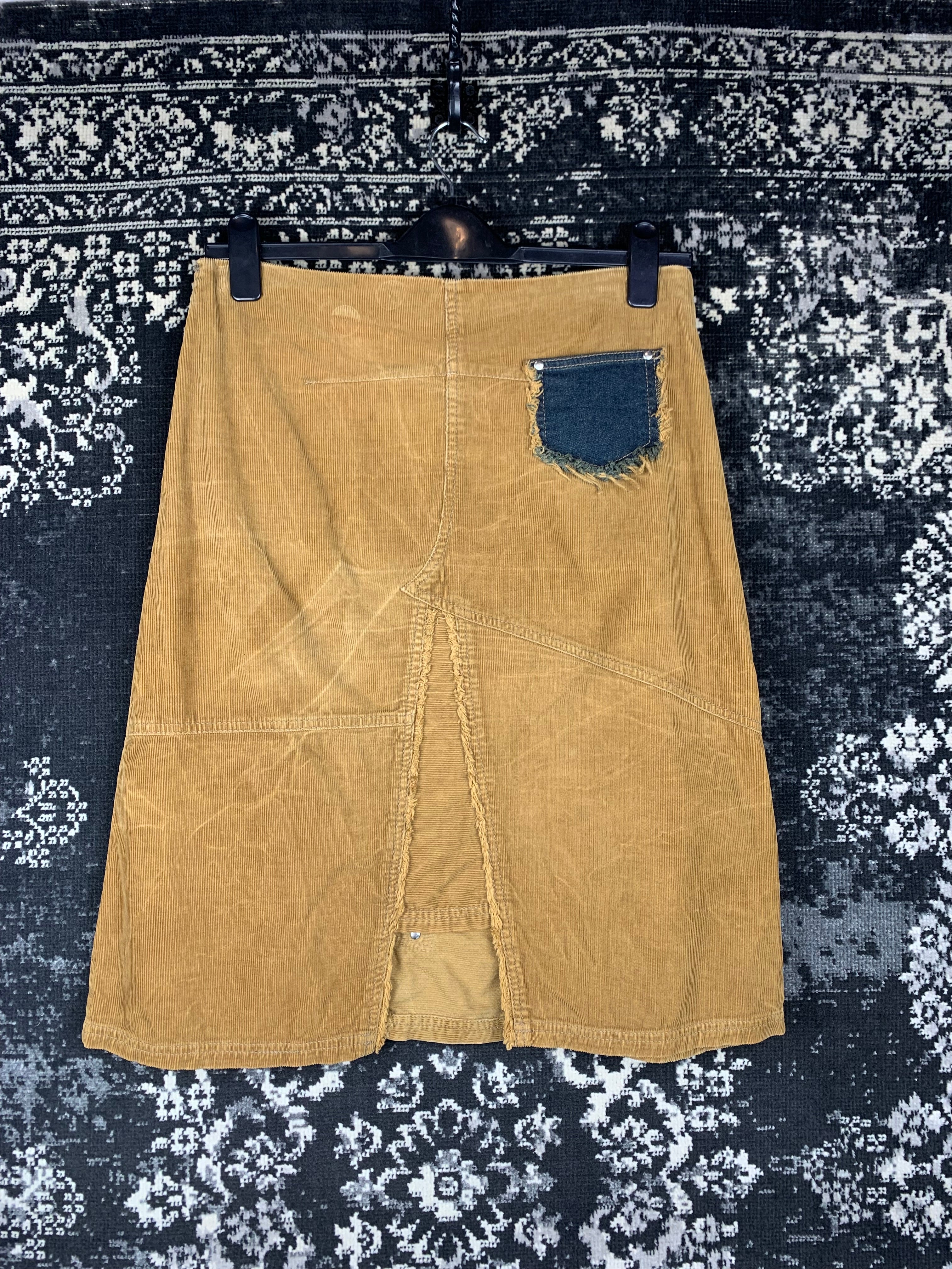Y2K Style Women's Patchwork Corduroy Midi Skirt